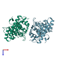 PDB entry 1wv2 coloured by chain, top view.