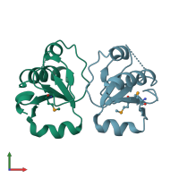 PDB entry 1wv9 coloured by chain, front view.