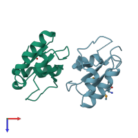 PDB entry 1wv9 coloured by chain, top view.
