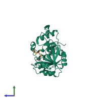 PDB entry 1wvc coloured by chain, side view.