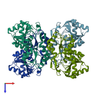 PDB entry 1wvi coloured by chain, top view.