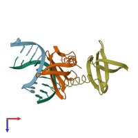 PDB entry 1wvl coloured by chain, top view.