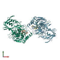 PDB entry 1wvm coloured by chain, front view.