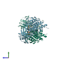 PDB entry 1wvm coloured by chain, side view.