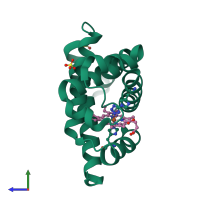 PDB entry 1wvp coloured by chain, side view.