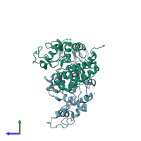 PDB entry 1wvu coloured by chain, side view.
