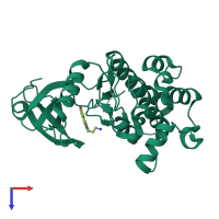 Monomeric assembly 1 of PDB entry 1wvx coloured by chemically distinct molecules, top view.