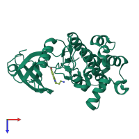 PDB entry 1wvx coloured by chain, top view.