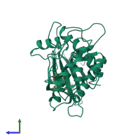 PDB entry 1wvy coloured by chain, side view.