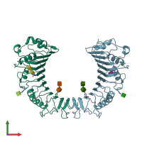 PDB entry 1wwl coloured by chain, front view.