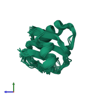 PDB entry 1wwn coloured by chain, ensemble of 20 models, side view.