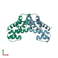 PDB entry 1wwp coloured by chain, front view.