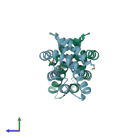 PDB entry 1wwp coloured by chain, side view.