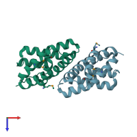 PDB entry 1wwp coloured by chain, top view.