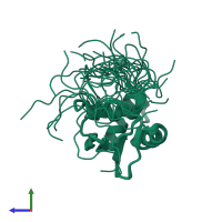 PDB entry 1wwx coloured by chain, ensemble of 20 models, side view.