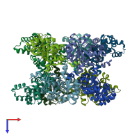 PDB entry 1wx0 coloured by chain, top view.