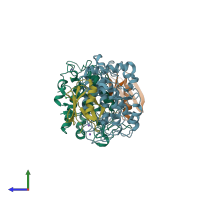 PDB entry 1wx5 coloured by chain, side view.
