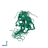 PDB entry 1wxa coloured by chain, ensemble of 20 models, side view.