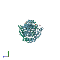 PDB entry 1wxd coloured by chain, side view.