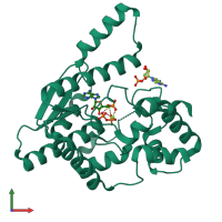 PDB entry 1wxi coloured by chain, front view.