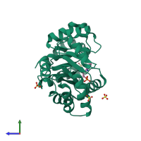 PDB entry 1wxj coloured by chain, side view.