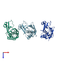 PDB entry 1wxo coloured by chain, top view.