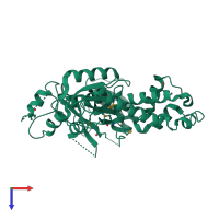 PDB entry 1wxq coloured by chain, top view.