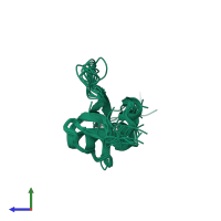 PDB entry 1wxs coloured by chain, ensemble of 10 models, side view.