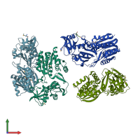 PDB entry 1wxw coloured by chain, front view.
