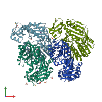 PDB entry 1wxx coloured by chain, front view.