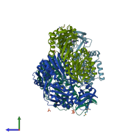 PDB entry 1wxx coloured by chain, side view.