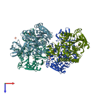 PDB entry 1wxx coloured by chain, top view.