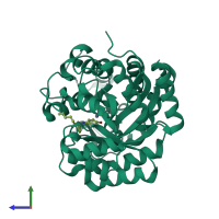 PDB entry 1wxy coloured by chain, side view.