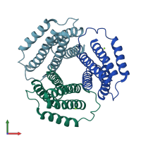 PDB entry 1wy1 coloured by chain, front view.