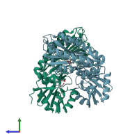 PDB entry 1wy2 coloured by chain, side view.