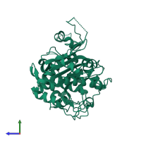 PDB entry 1wyc coloured by chain, side view.