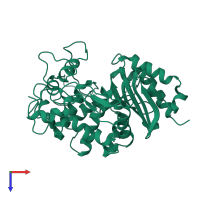 PDB entry 1wyc coloured by chain, top view.