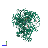 PDB entry 1wyg coloured by chain, side view.