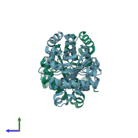PDB entry 1wyi coloured by chain, side view.