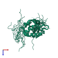 PDB entry 1wym coloured by chain, ensemble of 20 models, top view.