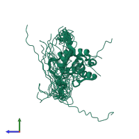 PDB entry 1wyo coloured by chain, ensemble of 20 models, side view.