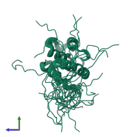 PDB entry 1wyq coloured by chain, ensemble of 20 models, side view.