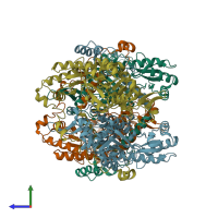 PDB entry 1wyt coloured by chain, side view.