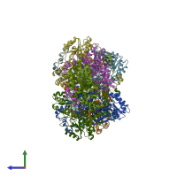 PDB entry 1wyu coloured by chain, side view.