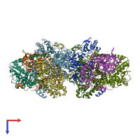 PDB entry 1wyu coloured by chain, top view.