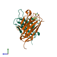 PDB entry 1wz1 coloured by chain, side view.