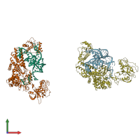 PDB entry 1wz2 coloured by chain, front view.
