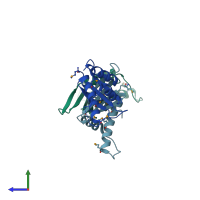 PDB entry 1wz7 coloured by chain, side view.