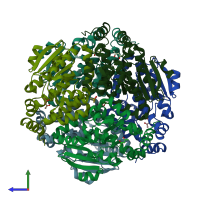 PDB entry 1wz8 coloured by chain, side view.