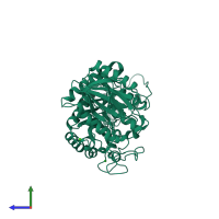 PDB entry 1wza coloured by chain, side view.